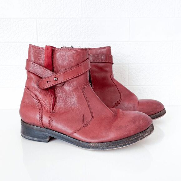 Arnold Churgin Shoes - Arnold Churgin Womens Handmade Leather Side Zip Ankle Bootie Red Size 38